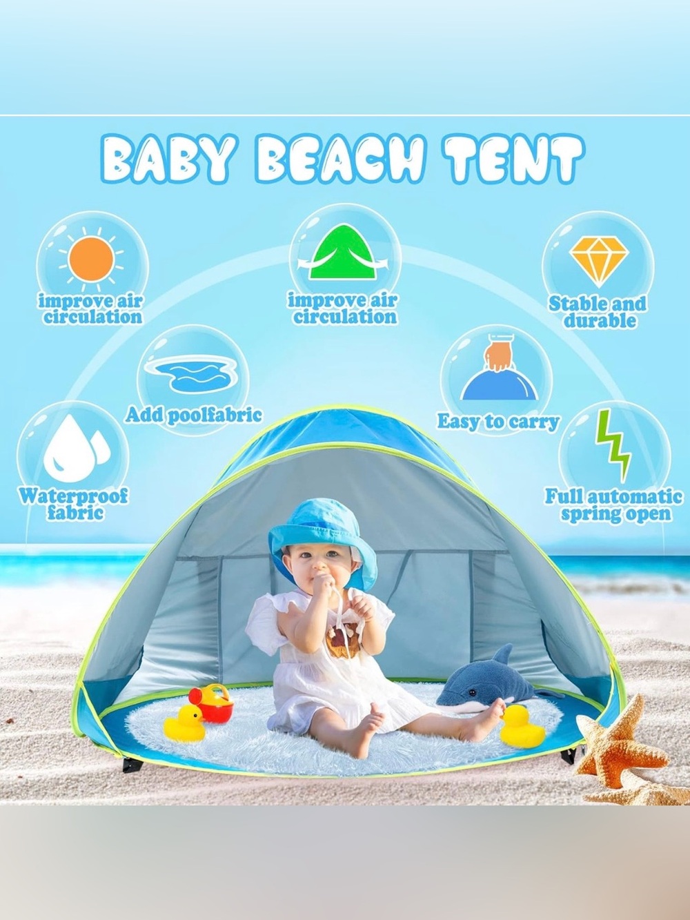 Baby Beach Tent Pop Up Portable Shade Pool UV Protection Sun Shelter for Infant